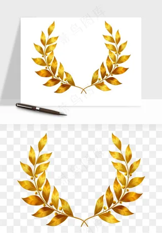 边框橄榄桂枝麦穗奖章png免抠