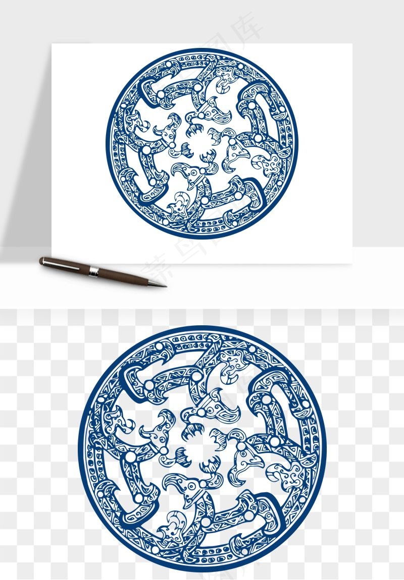 青花瓷花纹花卉图案png免抠