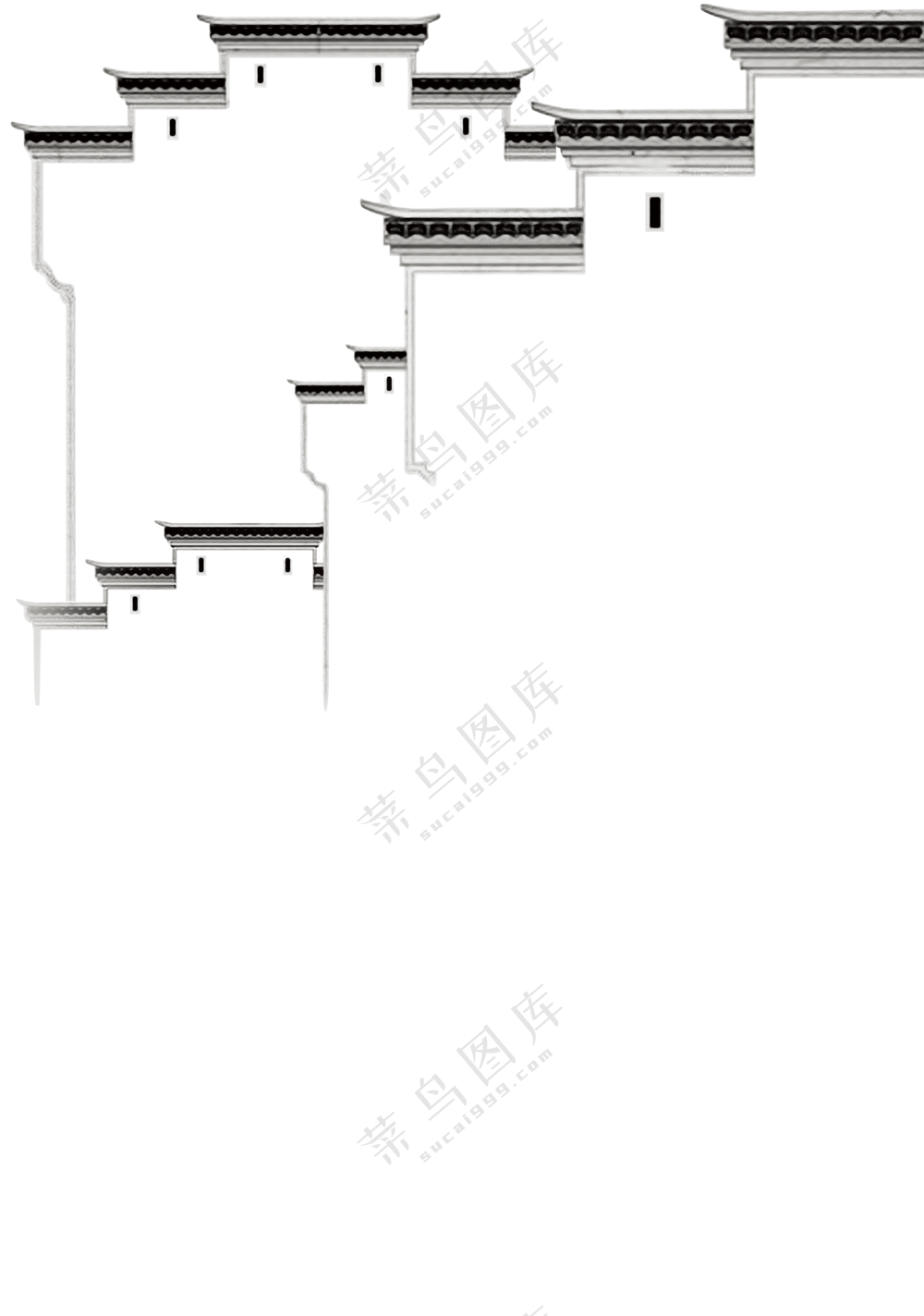 黑白江南徽派风格建筑免抠图片素材