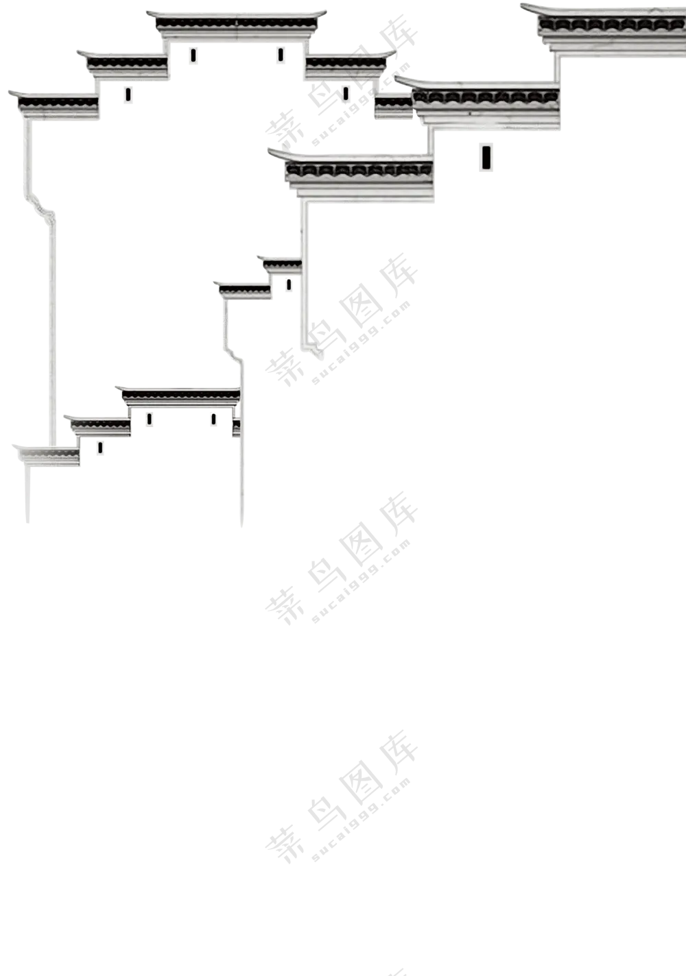 黑白江南徽派风格建筑免抠图片素材