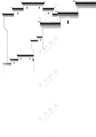 黑白江南徽派风格建筑免抠图片素材