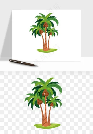 卡通沙滩椰子树png免抠