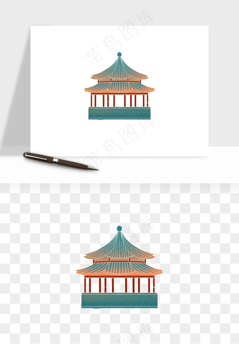国潮风古建筑古楼古塔鼓楼psd,png免抠图