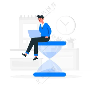 坐在沙漏上工作的卡通IT人士