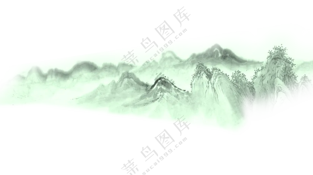 云雾缥缈绵延群山水墨绘画PNG素材