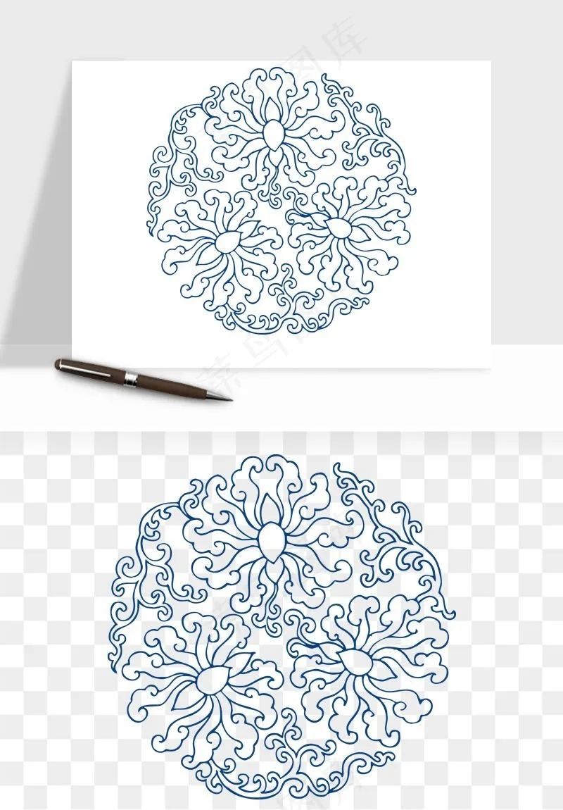 青花瓷花纹花卉图案png免抠