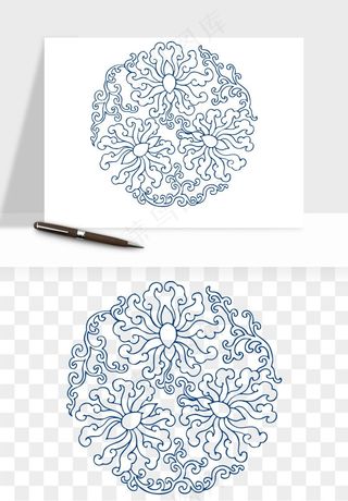 青花瓷花纹花卉图案png免抠