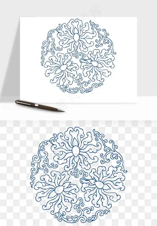 青花瓷花纹花卉图案png免抠