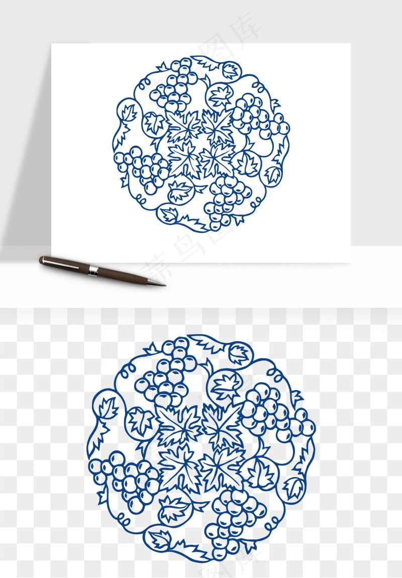 青花瓷花纹花卉图案png免抠