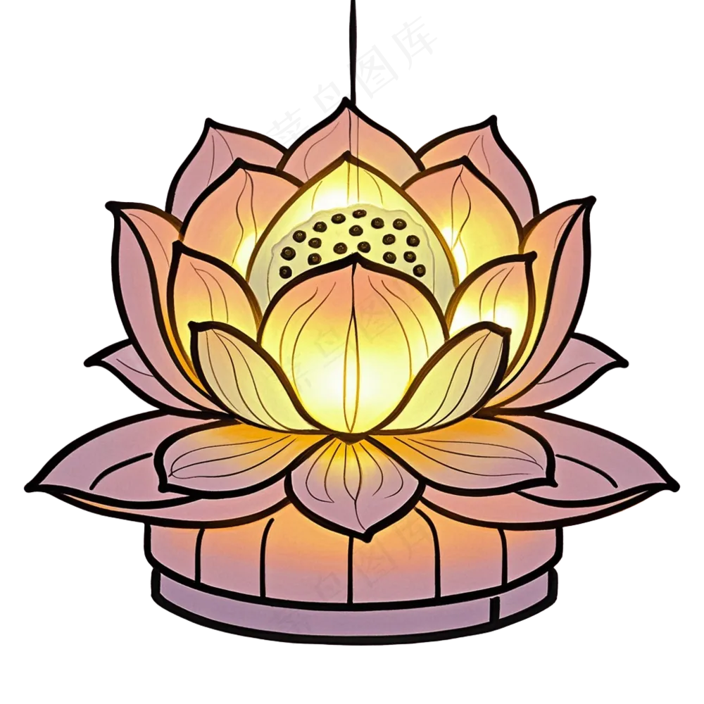 中式彩色莲花灯免抠图中元节