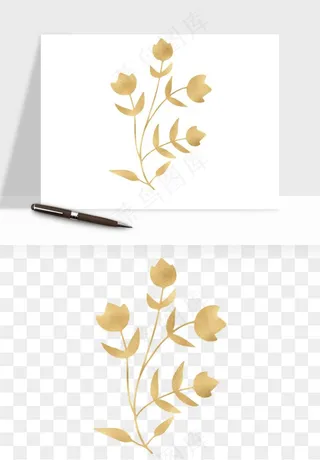 金色植物花环边框png免抠