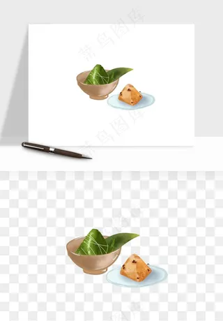 国潮粽子手绘肉粽png免抠