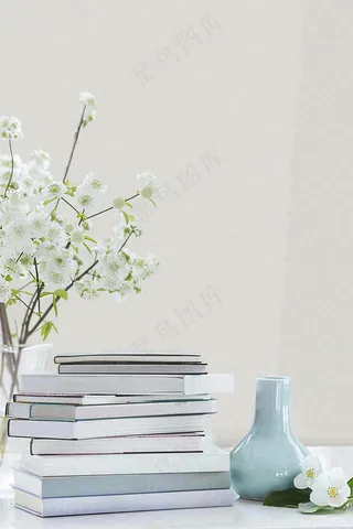 文静花瓶装饰书本阅读知识世界读书日摄影图