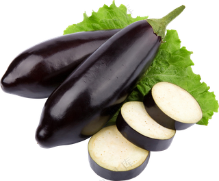 放在菜叶子上的紫茄子免抠图片素材