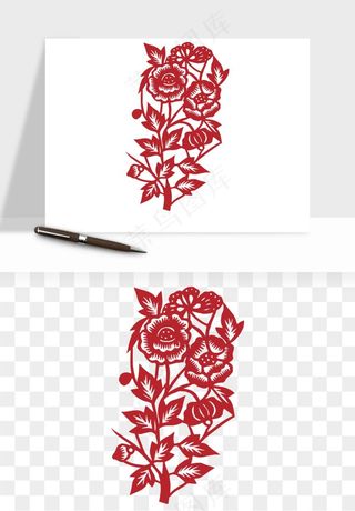 传统剪纸植物花卉png免抠