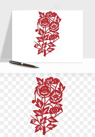 传统剪纸植物花卉png免抠