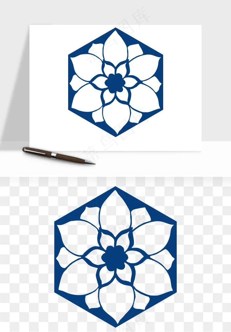 青花瓷花纹花卉图案png免抠