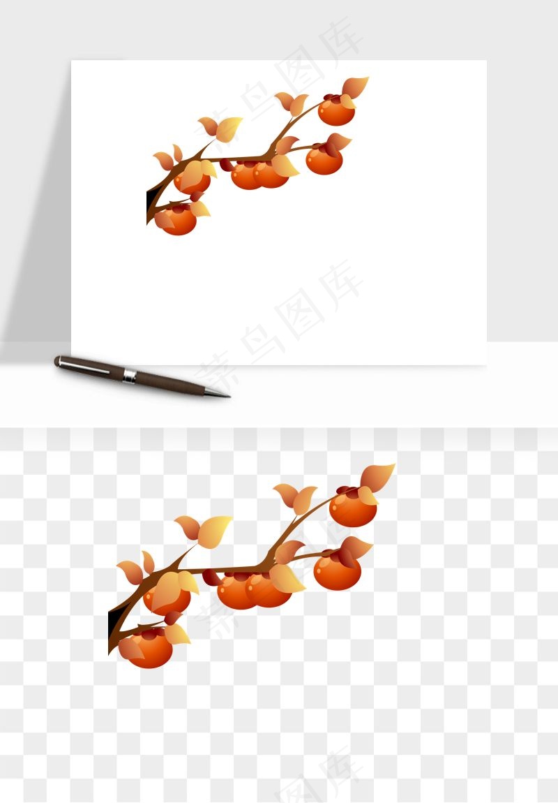 手绘柿子树秋png免抠