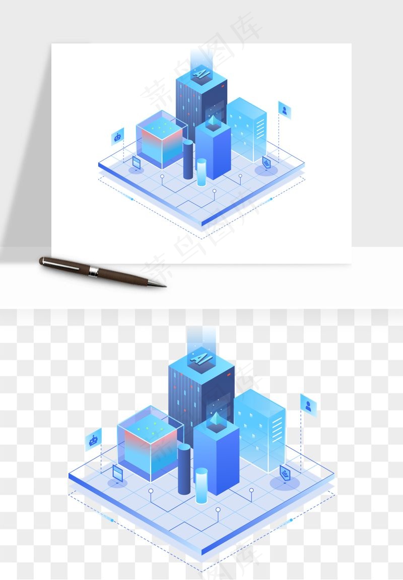 立体2.5d科技商务png免抠