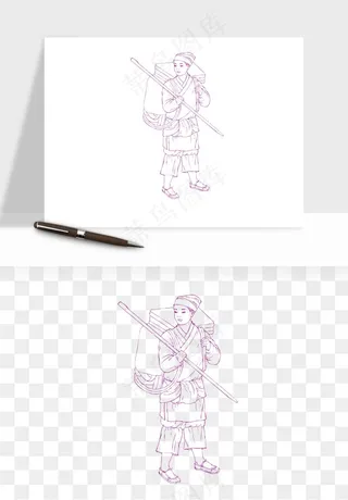 线描古代人物画像png免抠