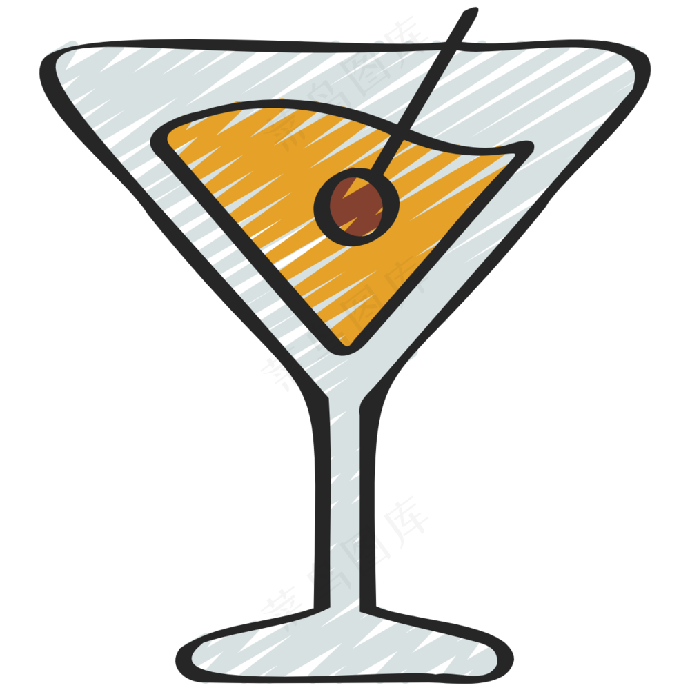 黄色马提尼 饮料 鸡尾酒 铅笔手绘图标 icon