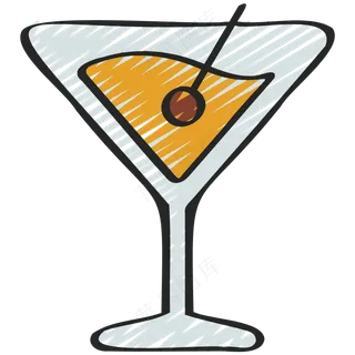 黄色马提尼 饮料 鸡尾酒 铅笔手绘图标 icon