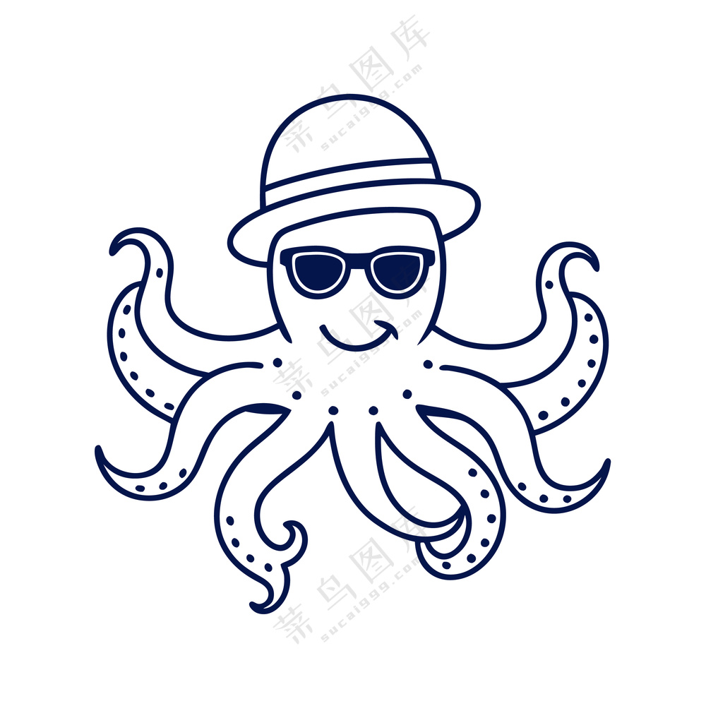 动物线条简笔画戴墨镜章鱼