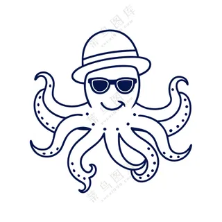 动物线条简笔画戴墨镜章鱼
