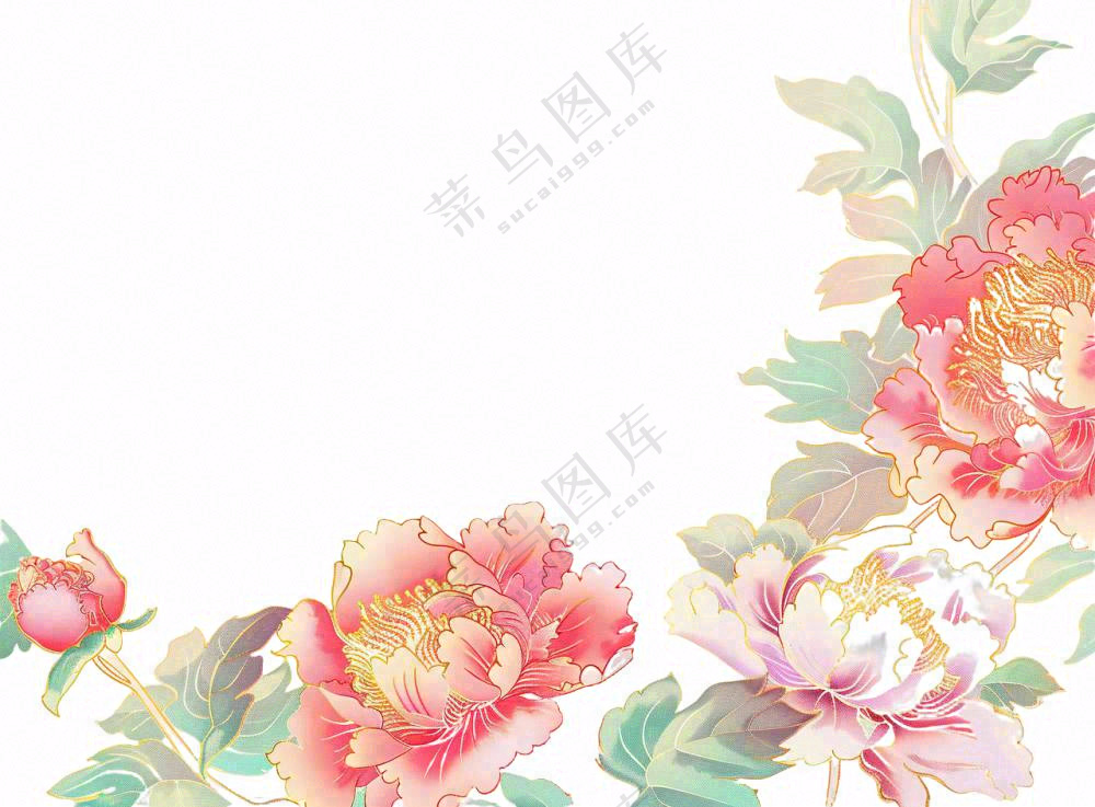 国花牡丹鲜艳花朵植物插画免抠