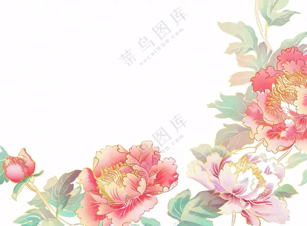 国花牡丹鲜艳花朵植物插画免抠