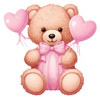 可爱的粉色泰迪熊和心型气球