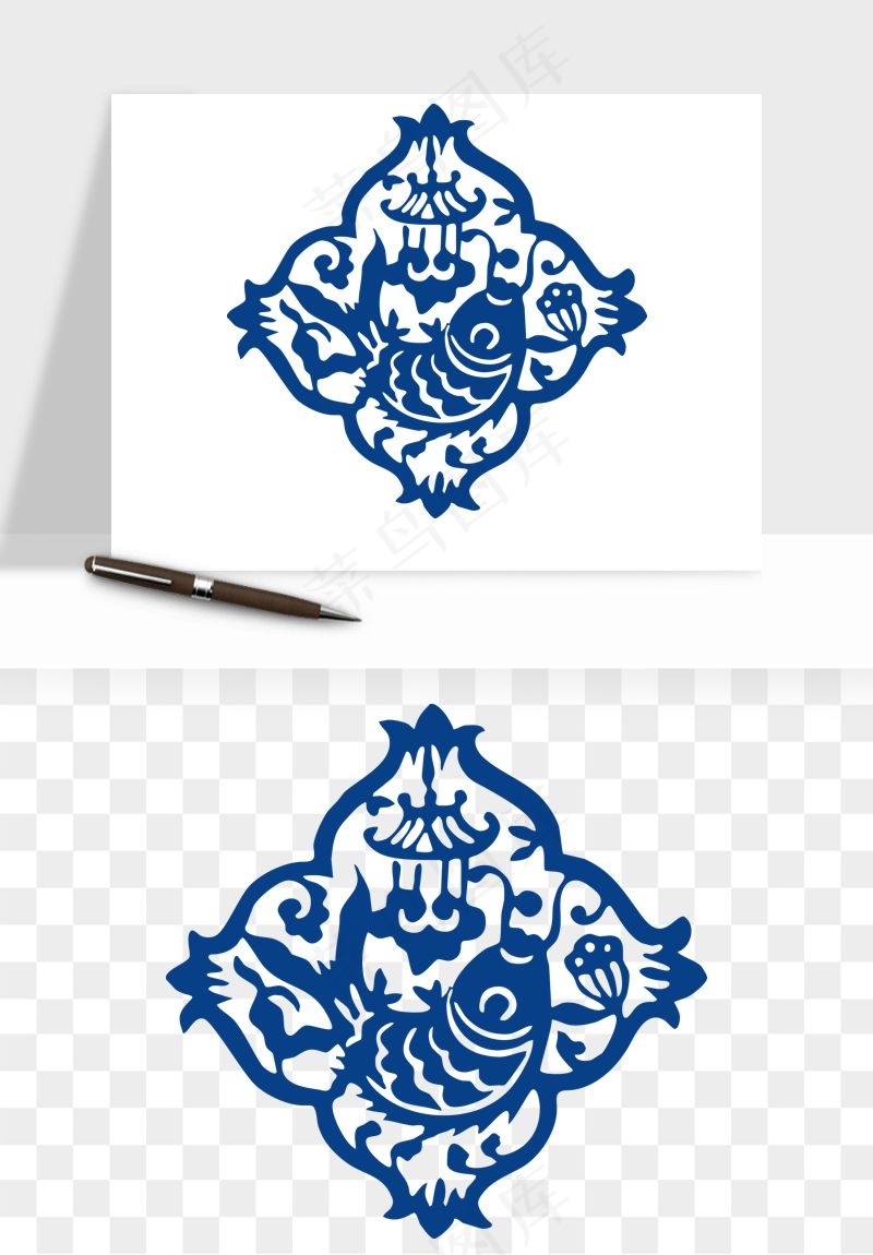 青花瓷花纹花卉图案png免抠