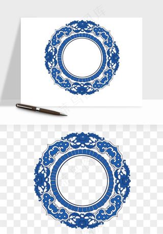 青花瓷花纹花卉图案png免抠