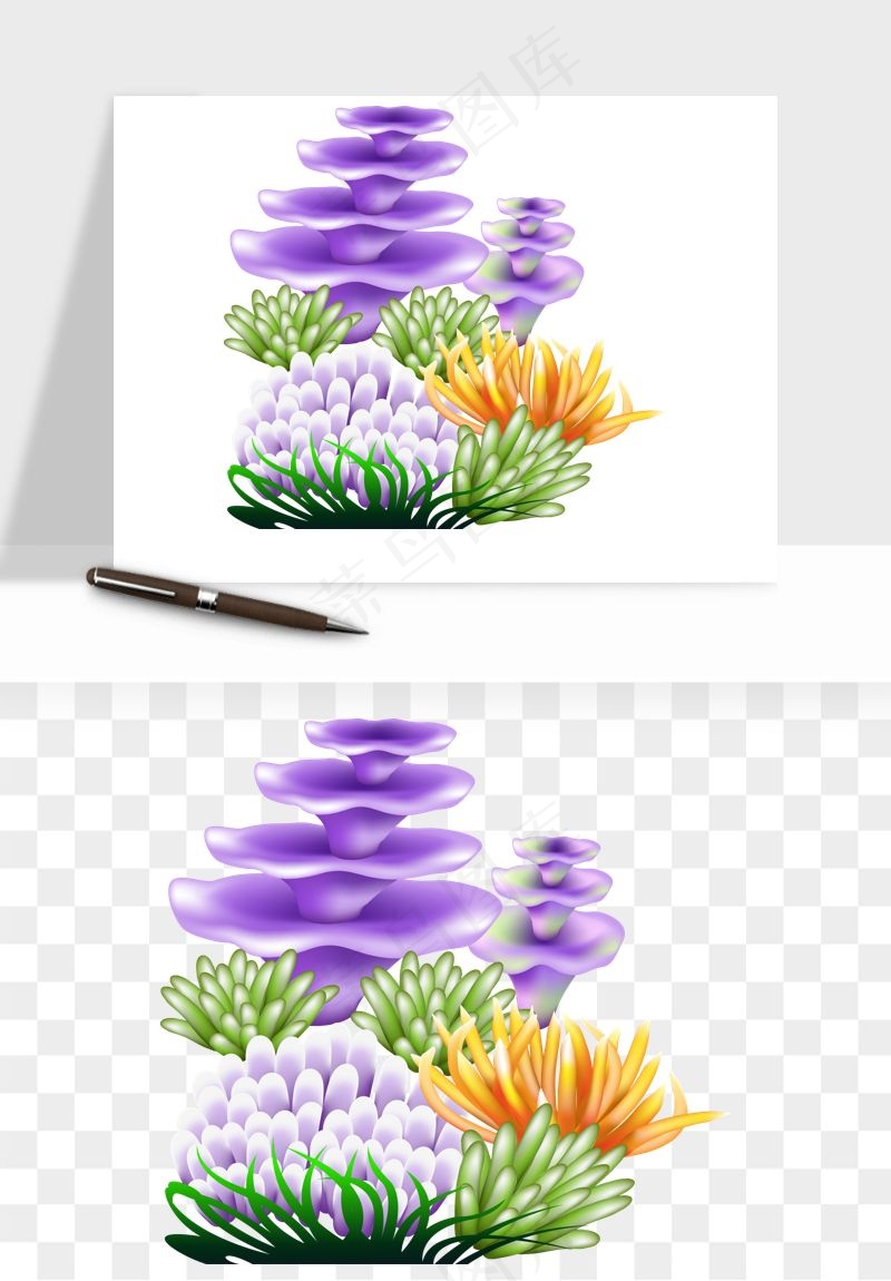 卡通珊瑚海底植物png免抠