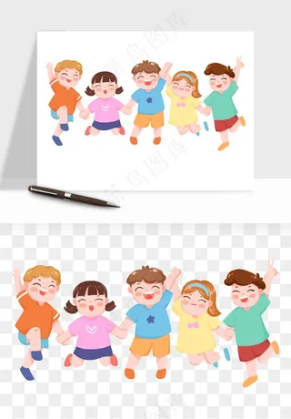手绘儿童小孩玩耍png免抠