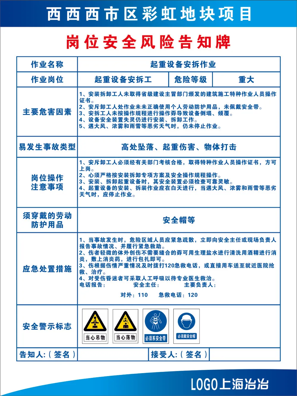 岗位安全告知牌