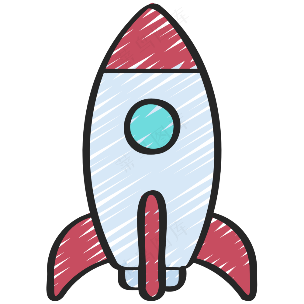 红色大火箭 铅笔手绘图标 icon