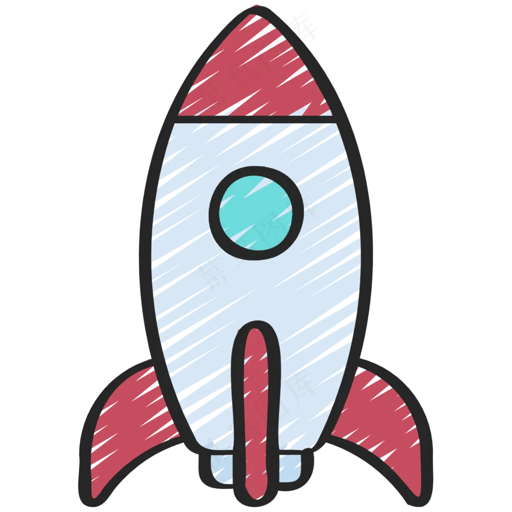 红色大火箭 铅笔手绘图标 icon