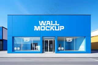 商场超市外墙门店门头招牌贴图海报店铺店招橱窗logo样机-05