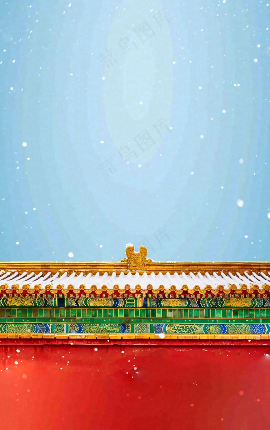 冬季故宫红色宫墙屋檐小雪大雪背景