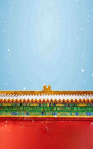 冬季故宫红色宫墙屋檐小雪大雪背景