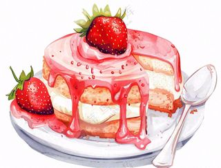 草莓蛋糕甜点下午茶插画免抠