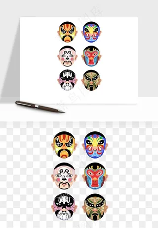手绘戏剧脸谱卡通面具png免抠