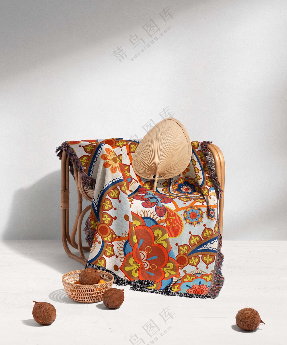 毛毯地毯被子披肩国潮印花贴图样机PS模板1