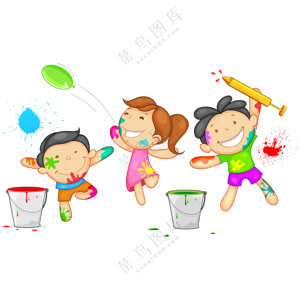 在玩颜料的小朋友儿童免抠图片素材