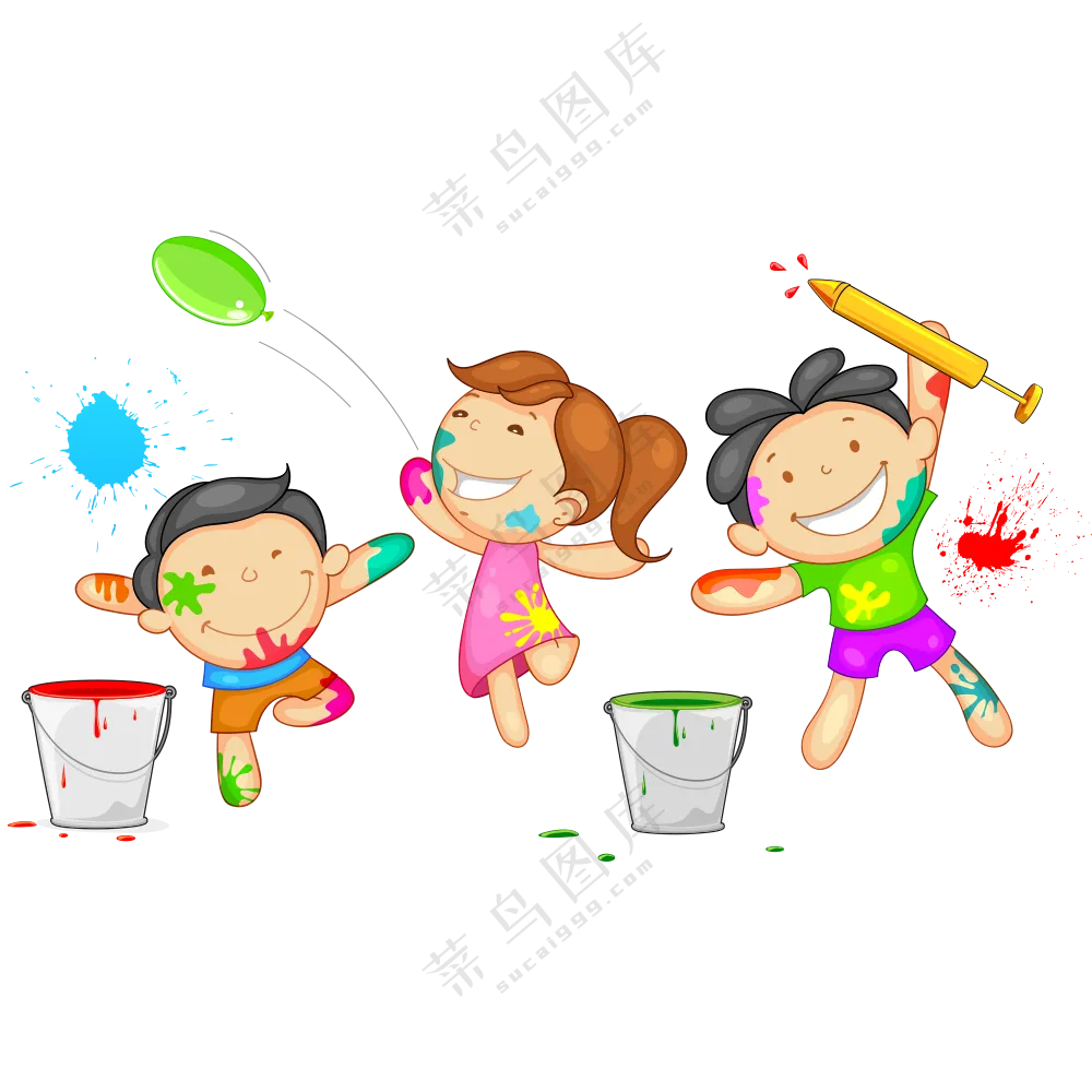 在玩颜料的小朋友儿童免抠图片素材
