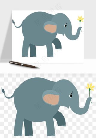手绘大象小象png免抠