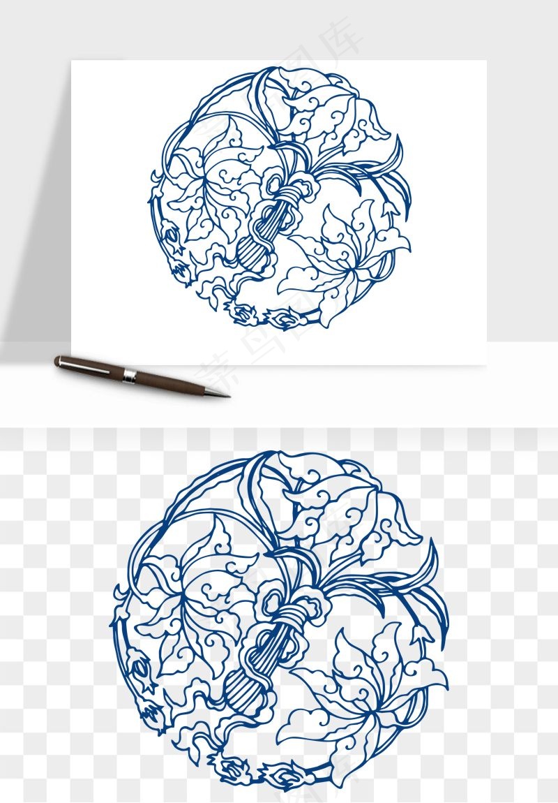 青花瓷花纹花卉图案png免抠