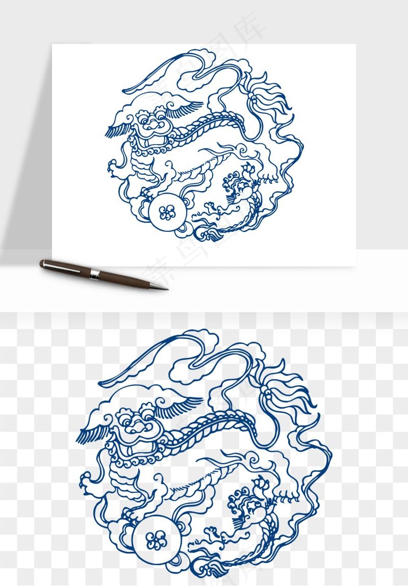 青花瓷花纹花卉图案png免抠