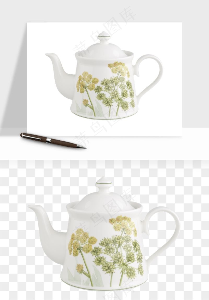 白瓷陶瓷茶壶png免抠